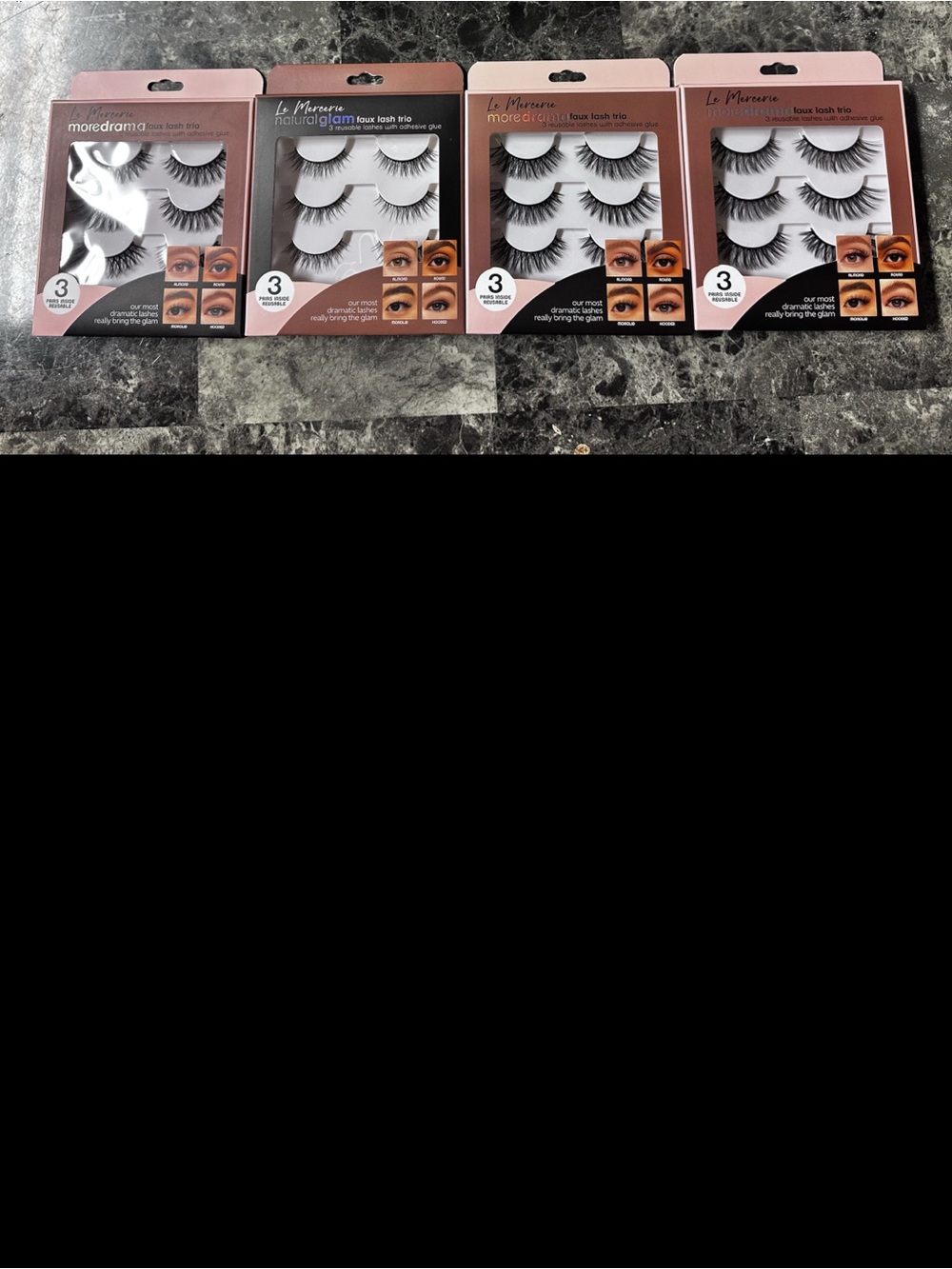 More Drama Faux Lash Trio - Black. 4 Boxes with 3 Lash sets Each. You get all 4